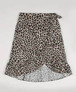 Saia Infantil Estampada Animal Print Onça com Babados Bege 10