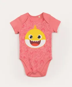 body infantil manga curta baby shark rosa 12-18