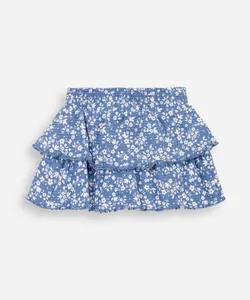 saia curta infantil de algodão floral texturizada azul 1