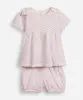 conjunto infantil laços no ombro floral off white 9-12