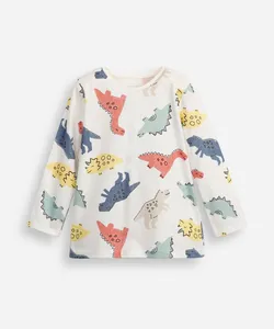 camiseta infantil de algodão dinossauros manga longa off white 2