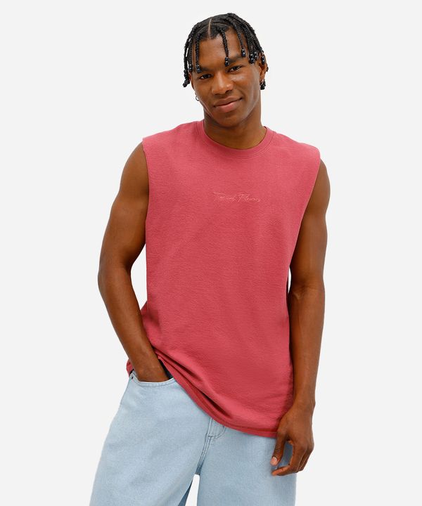 regata machão masculina de algodão bordada texturizada rosa GG