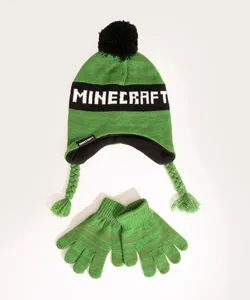 kit de gorro infantil de tricô minecraft + luva verde Único