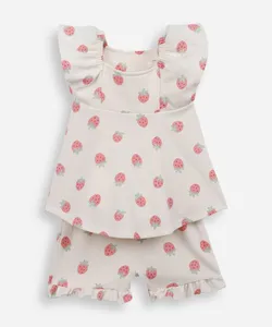 conjunto curto infantil com algodão morangos off white 18-24