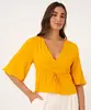 Blusa de Viscose Manga Curta Ampla Decote V Amarela G