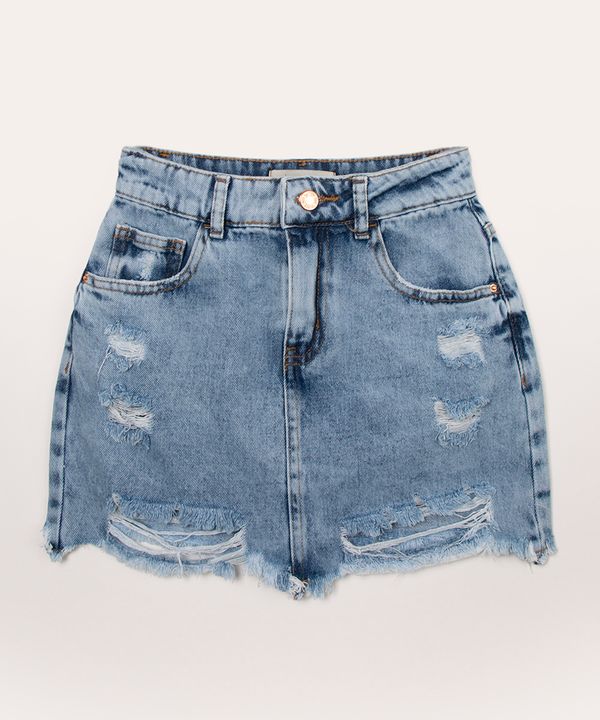 saia juvenil jeans destroyed azul claro 12