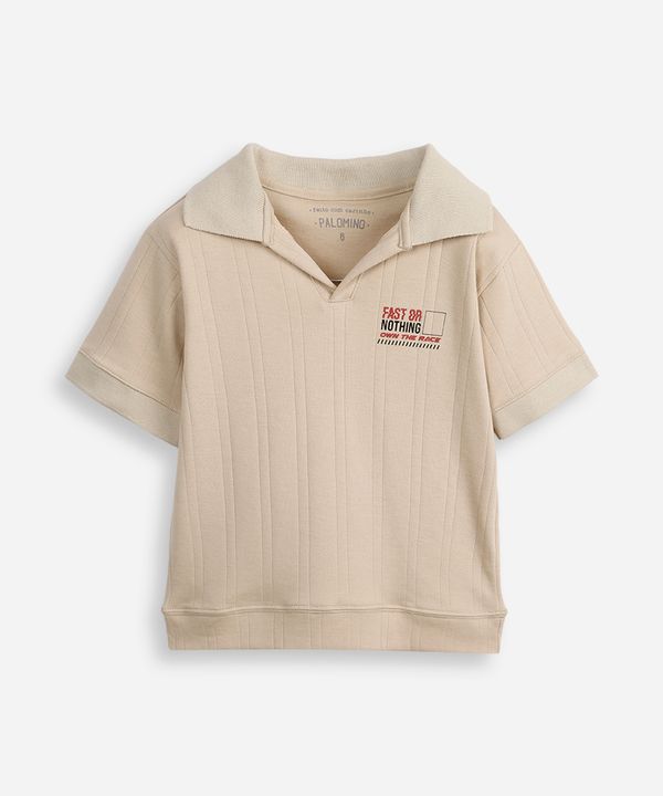 polo oversized infantil manga curta texturizada bege 10