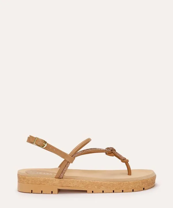 sandália flatform tira de strass oneself bege 39