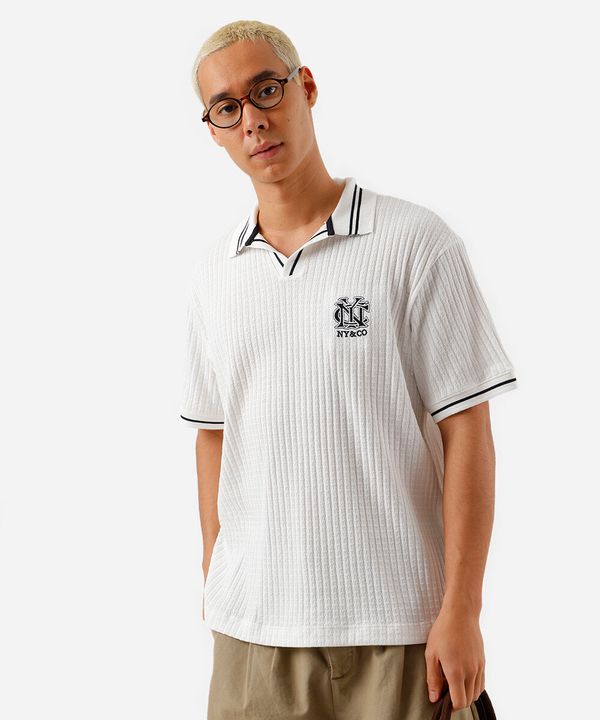 polo box fit masculina com bordado canelada off white P