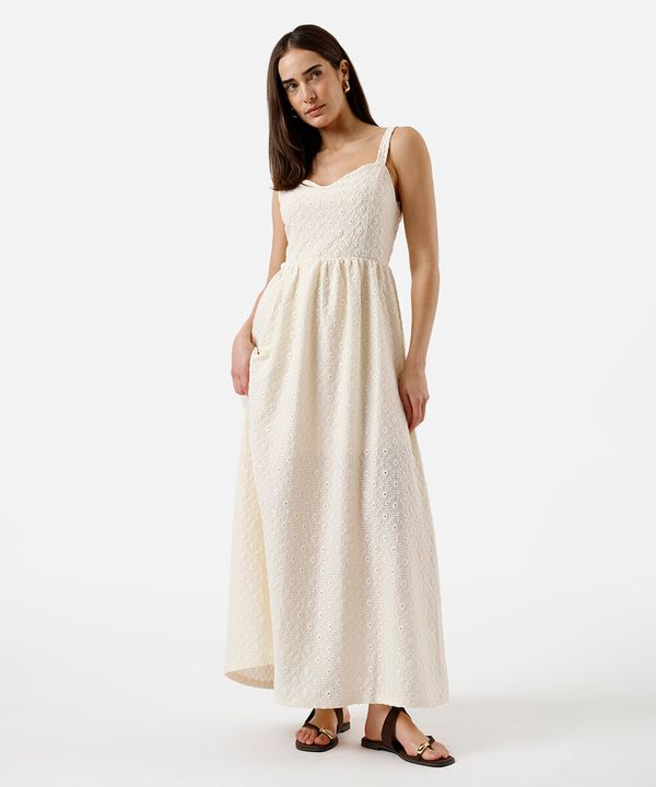 vestido midi alça fina feminino de laise off white G