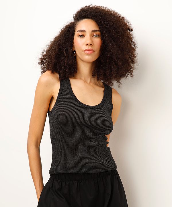 regata de tricot com lurex preta M
