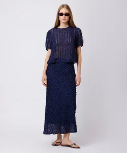 saia midi feminina com babados mindset azul G