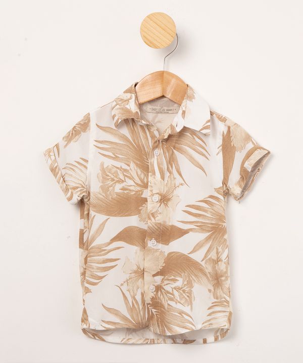 camisa infantil de viscose manga curta estampa floral off white 2
