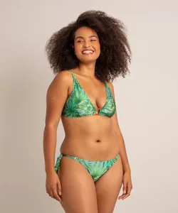 biquíni calcinha tanga estampado folhagem com proteção uv50+ verde M