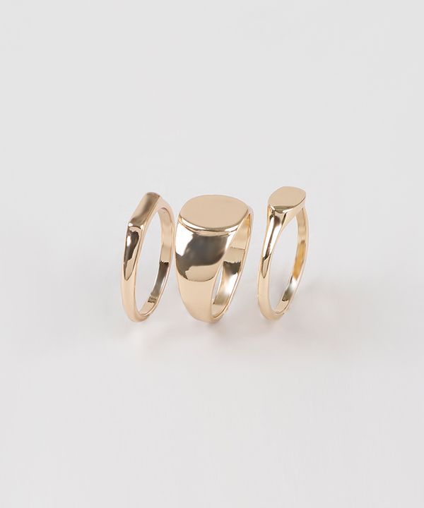 Kit de 3 Anéis Femininos Dourado P
