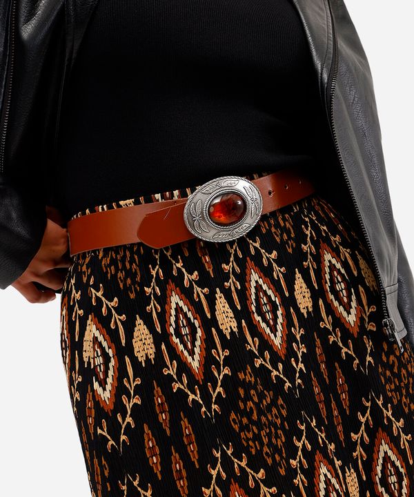 cinto boho fivela arredondada marrom 85CM