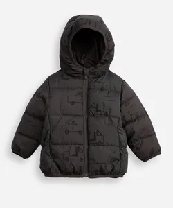jaqueta puffer infantil com capuz carrinhos cinza 4