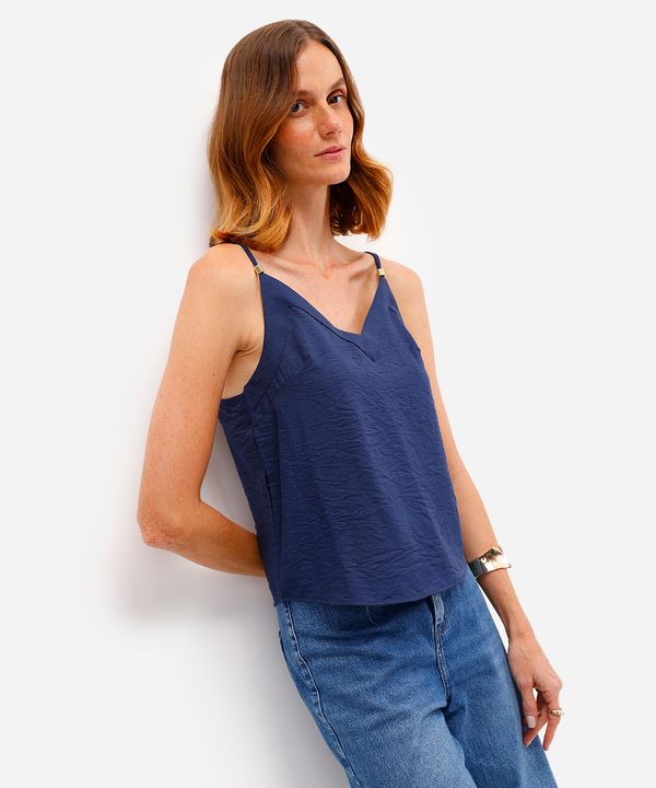 regata feminina de viscose texturizada azul P