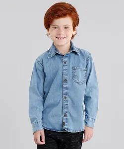 Camisa Jeans Infantil Manga Longa Azul Claro 12