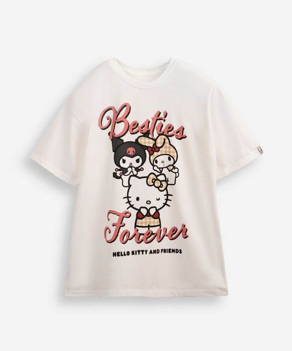 camiseta oversized juvenil de algodão hello kitty e amigos off white 12
