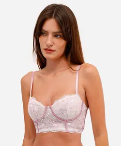 suitã meia taça feminino de renda sem bojo floral off white 44