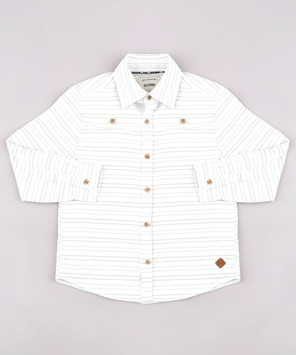 Camisa Infantil Listrada com Bolso Manga Longa Off White 6