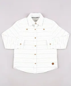 Camisa Infantil Listrada com Bolso Manga Longa Off White 10
