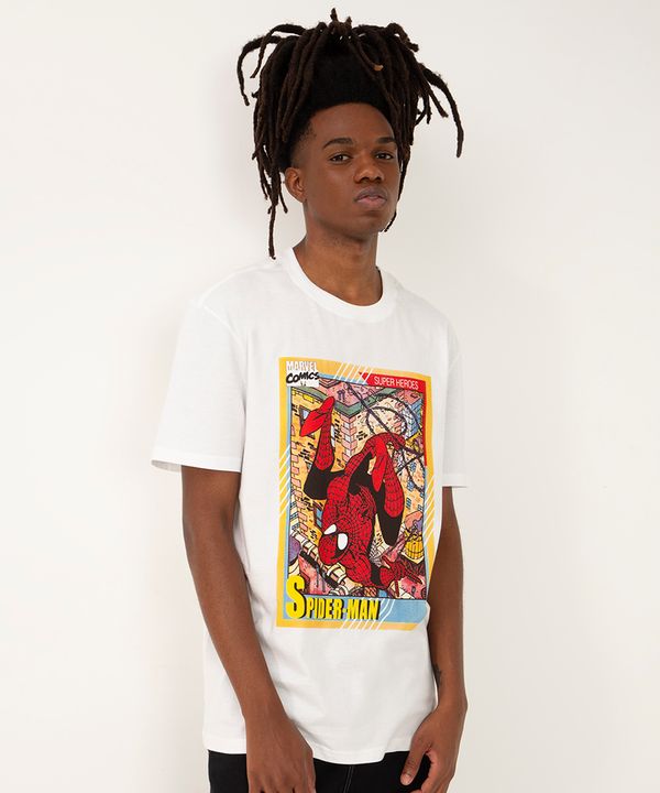 camiseta de algodão homem aranha manga curta off white P