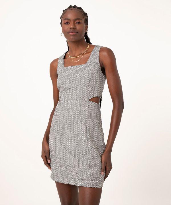 vestido curto de tweed com recortes off white M