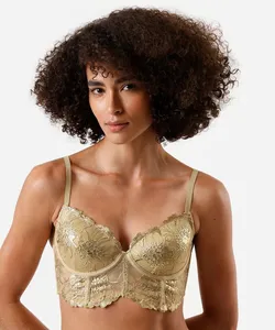 sutiã meia taça alongado com renda dourado 42