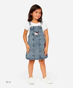 salopete infantil jeans hello kitty azul 6