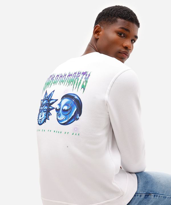 blusão masculino de moletom manga longa rick and morty off white M