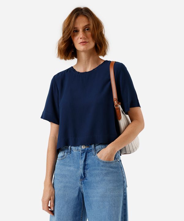 blusa feminina de viscose manga curta azul P