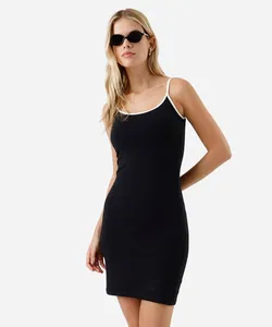vestido curto alça fina feminino de algodão básico preto P