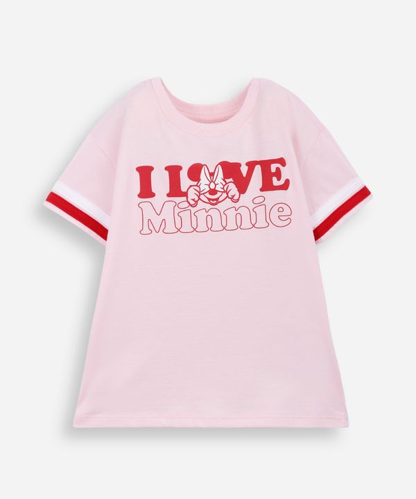 camiseta infantil de algodão minnie com listras rosa 1