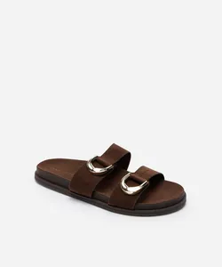 rasteirinha flatform com fivelas texturizada oneself marrom 38