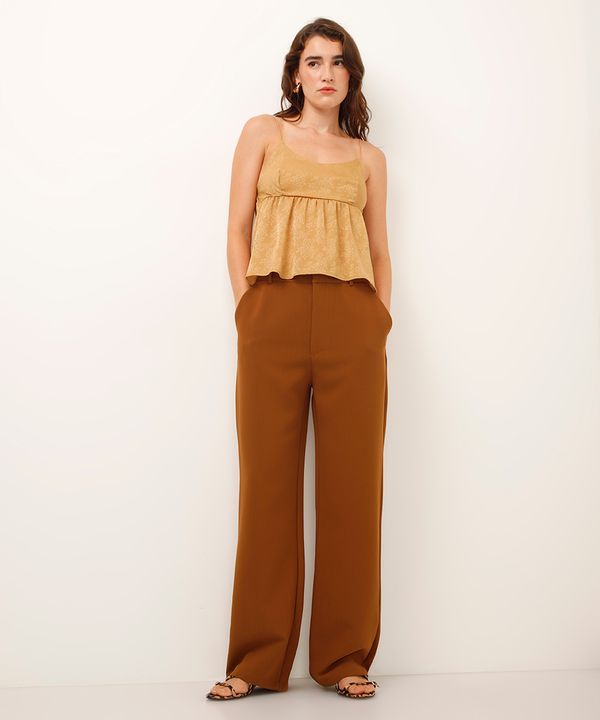 calça de alfaiataria reta marrom 42