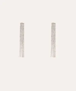 brinco franjas com strass prateado UNICO