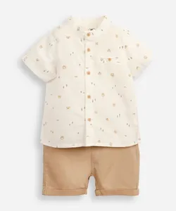 conjunto infantil curto de algodão estampado off white 9-12
