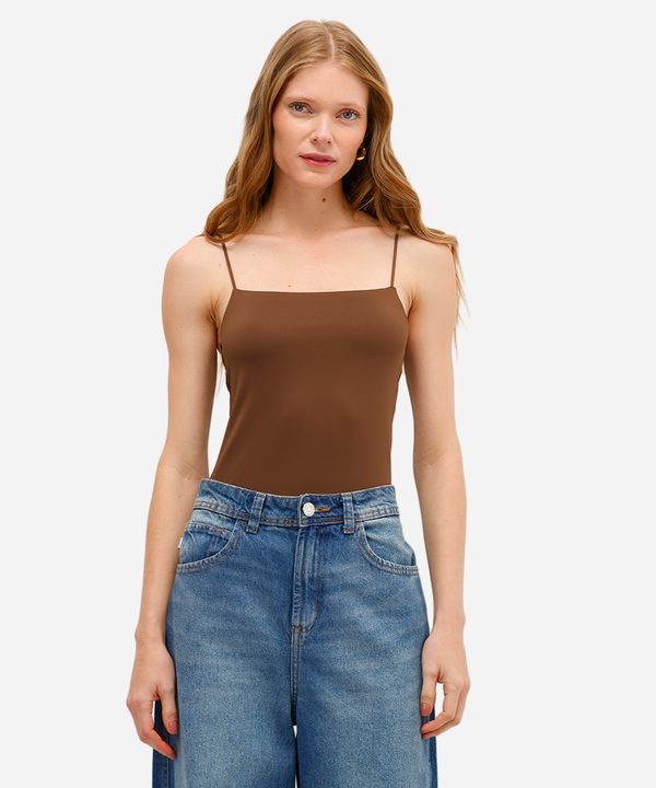 blusa feminina de poliamida alça fina marrom M