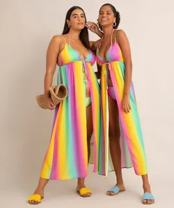 saída de praia regata longa estampada degradê alça fina com amarração multicor G