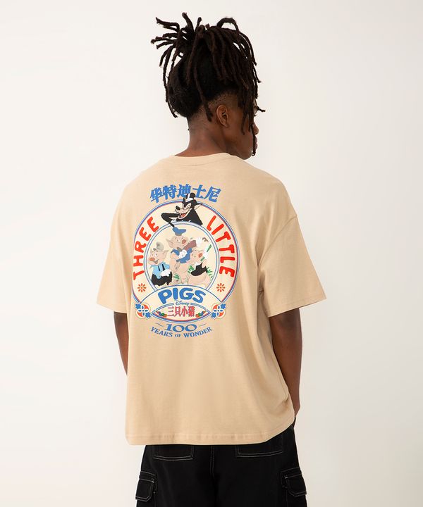 camiseta de algodão três porquinhos disney bege PP