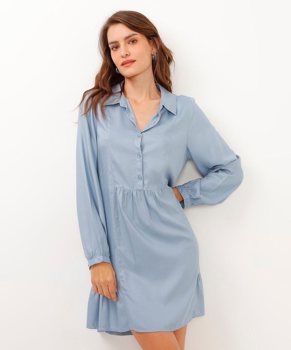 vestido de viscose chemise manga longa azul M