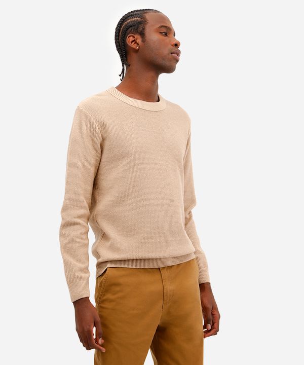 suéter masculino de tricot manga longa bege P