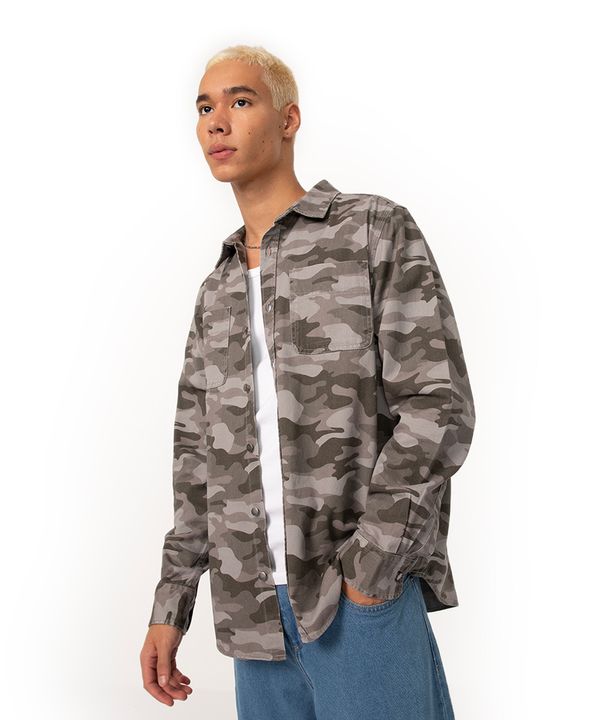 camisa de sarja camuflada manga longa cinza G