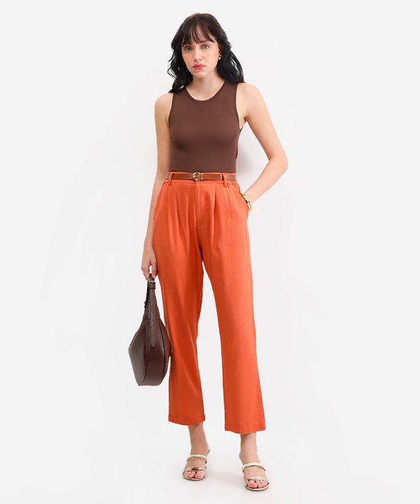 calça cenoura feminina com linho e cinto laranja 40