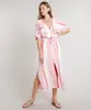 Vestido Feminino Midi Listrado com Fendas Manga Curta Off White GG