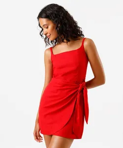 vestido pareô feminino com linho vermelho G