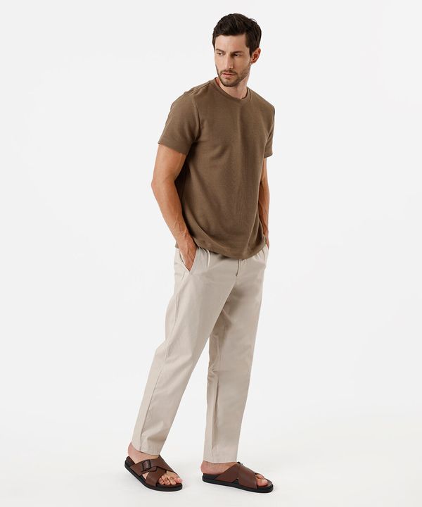 calça jogger masculina de sarja cós elástico bege 42