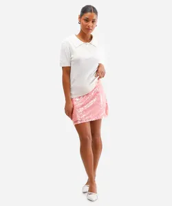 minissaia feminina de paetê rosa 42